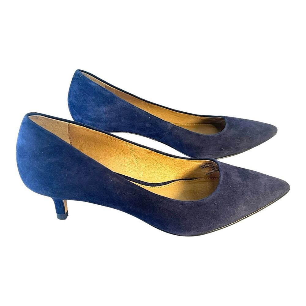 206 COLLECTIVE Navy Blue Suede Kitten Heels SZ 5.5
